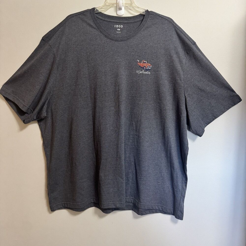 IZOD Saltwater Mens Big & Tall 4XB Short Sleeve Graphic Truck T-Shirt Grey